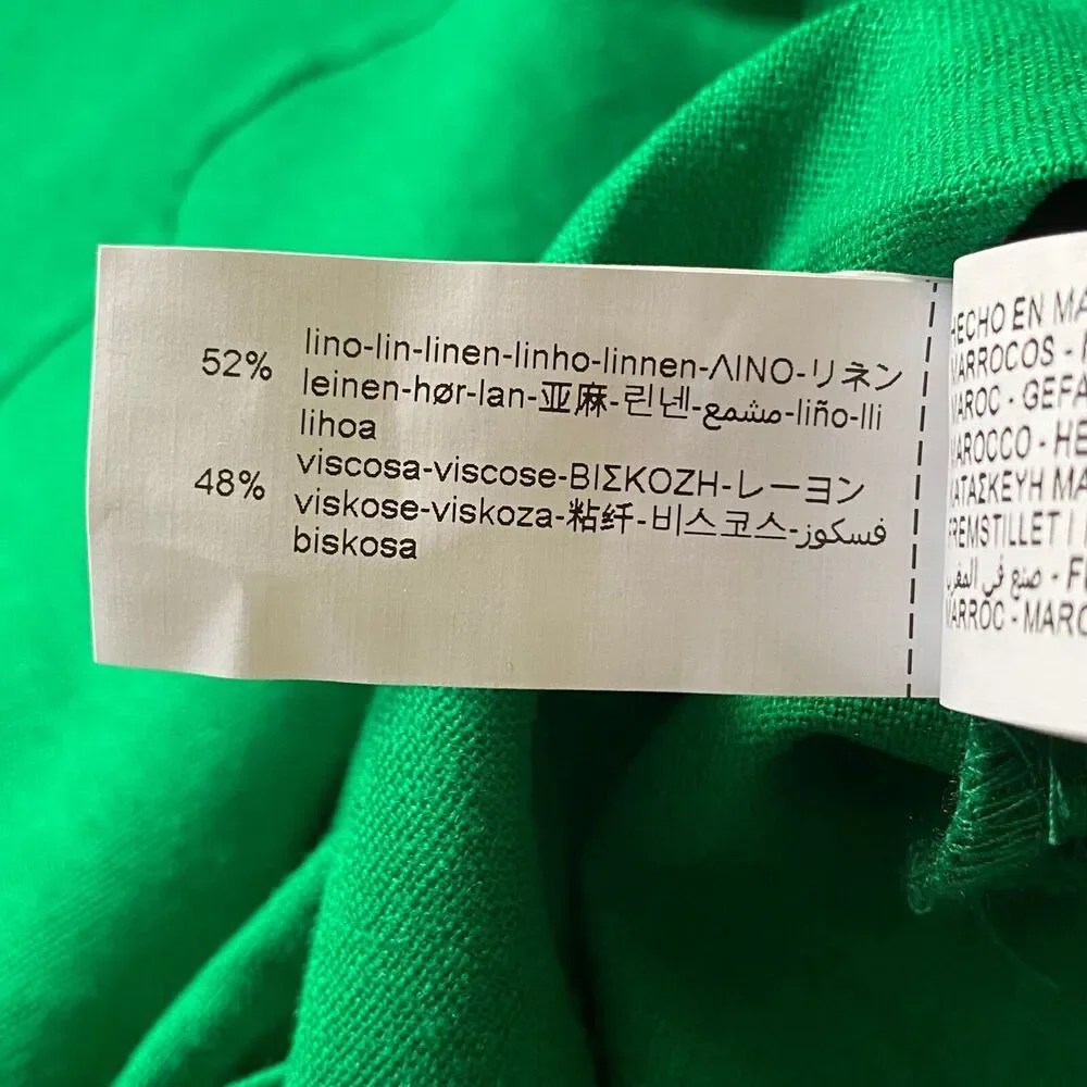 Zara Linen Blend Shirt Women M Shamrock Green 3/4 Kimono Sleeve Button Down NWOT - Picture 10 of 16